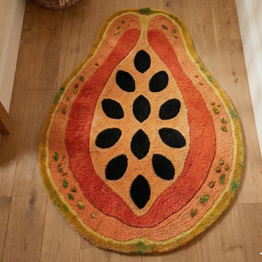 Papaya Fruit Shaped Rug – Hand Tufted Novelty Kitchen Rug – image 1