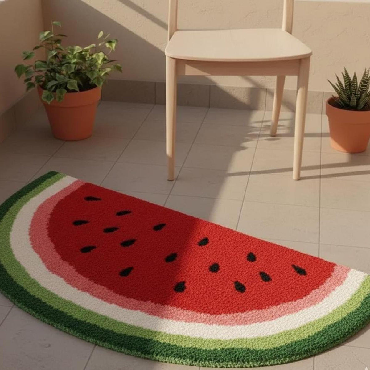Red Watermelon Slice Rug – Hand Tufted Kawaii Kids' Wool Rug – image 1