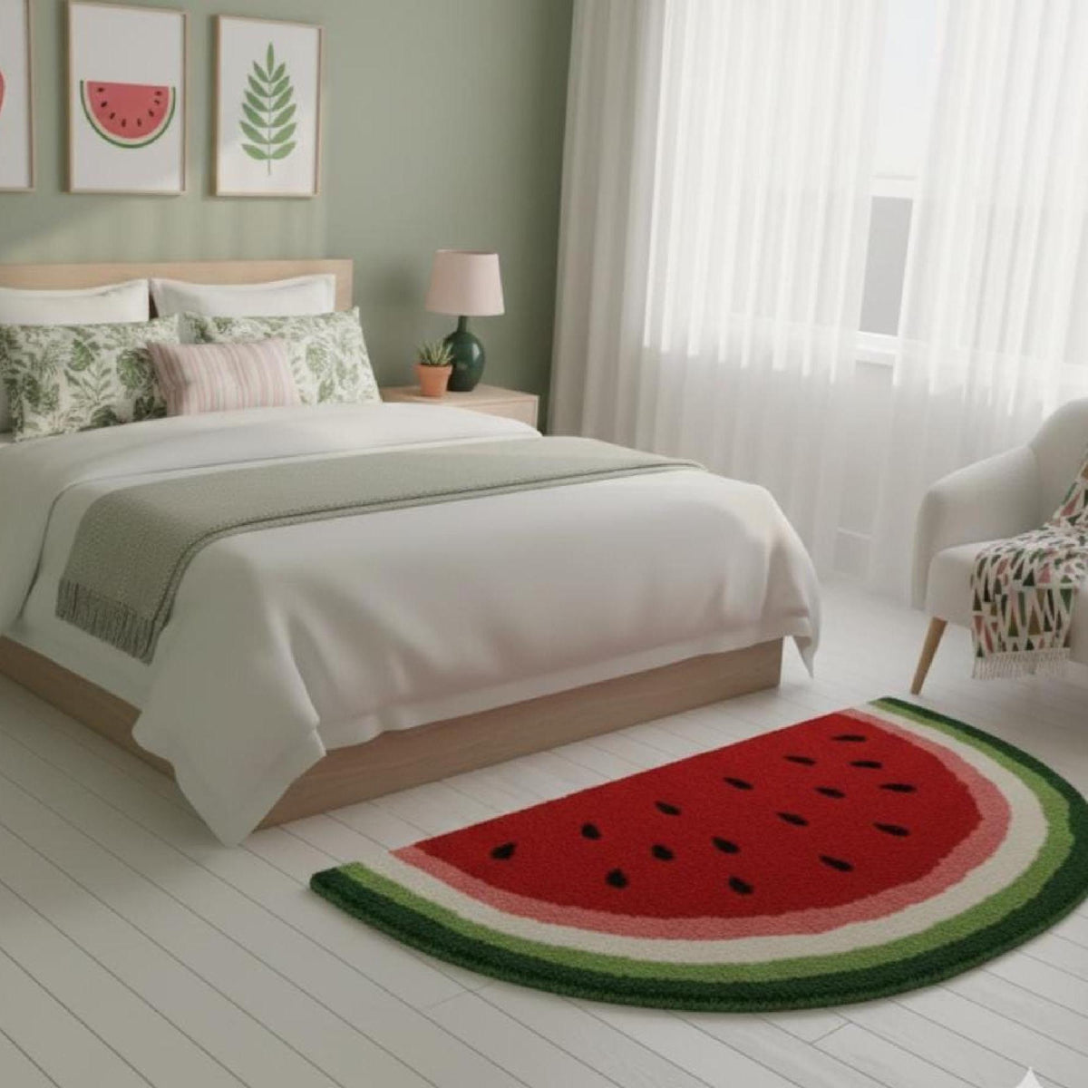 Red Watermelon Slice Rug – Hand Tufted Kawaii Kids' Wool Rug – image 7