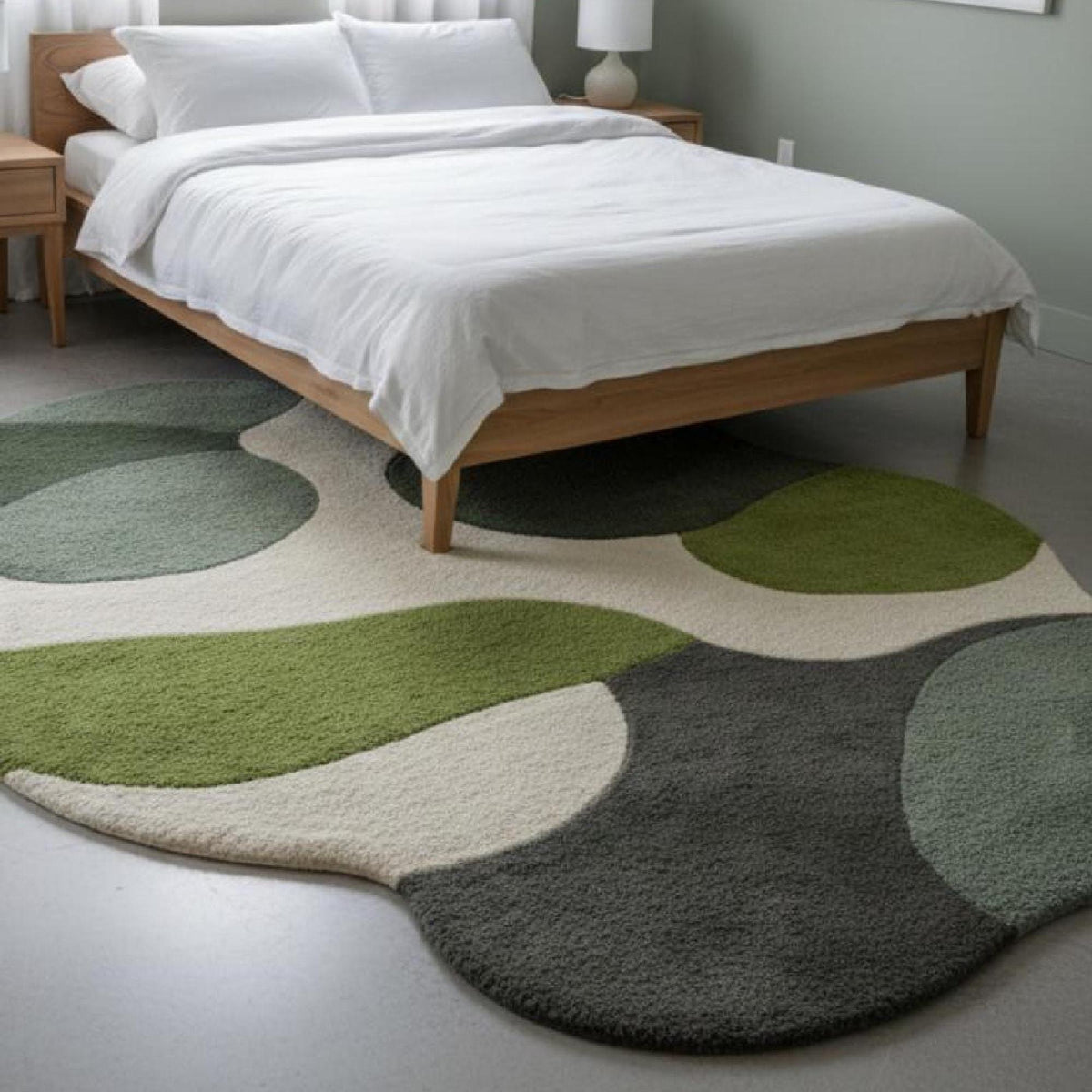 Green Boho Organic Shape Rug – Hand Tufted Freeform Wool Rug – image 4
