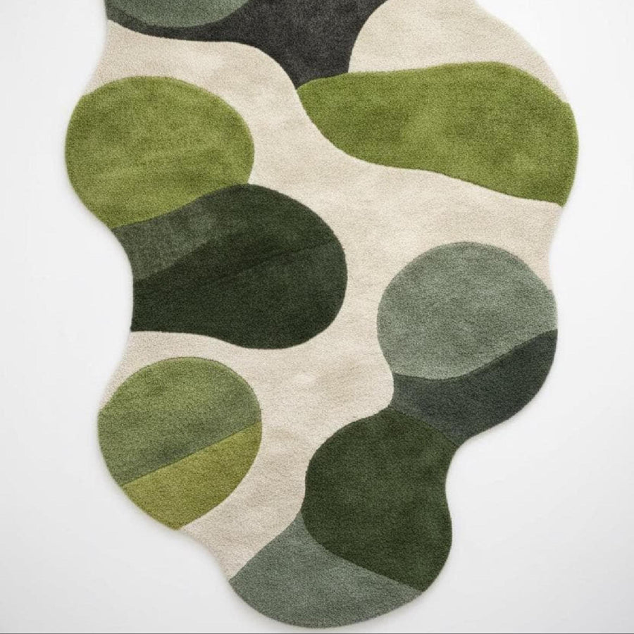 Green Boho Organic Shape Rug – Hand Tufted Freeform Wool Rug – image 6
