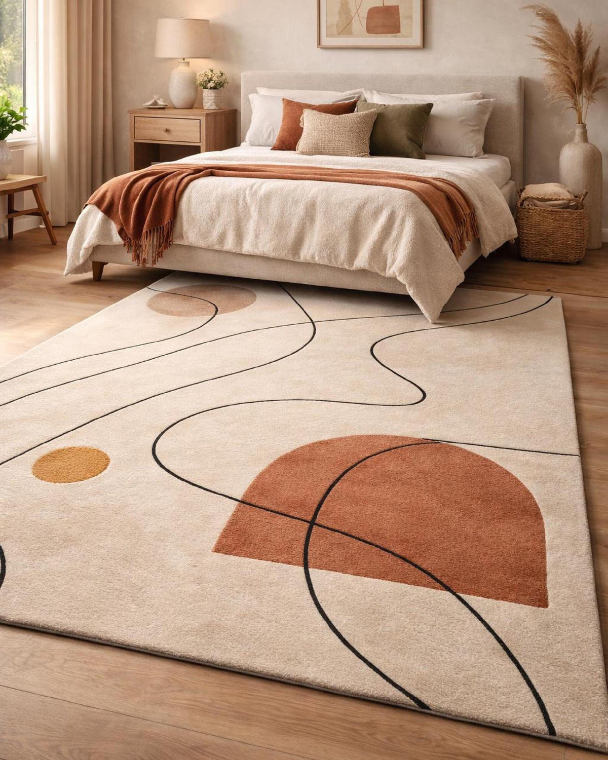 Terracotta Boho Abstract Rug – Hand Tufted Mid Century Modern Rug – image 4