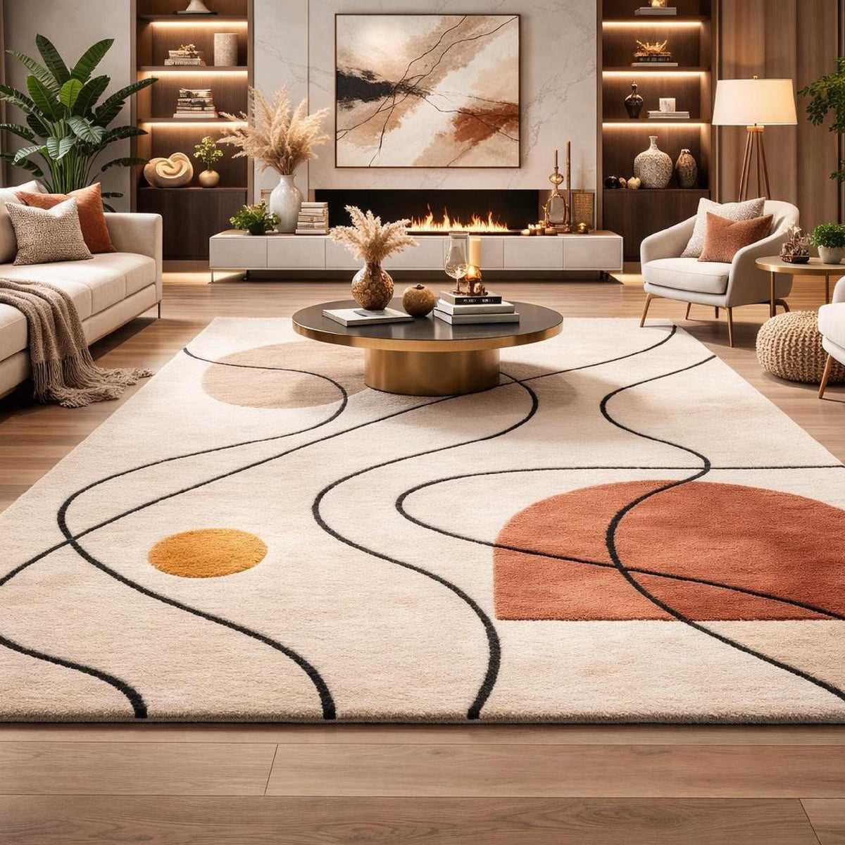 Terracotta Boho Abstract Rug – Hand Tufted Mid Century Modern Rug – image 6