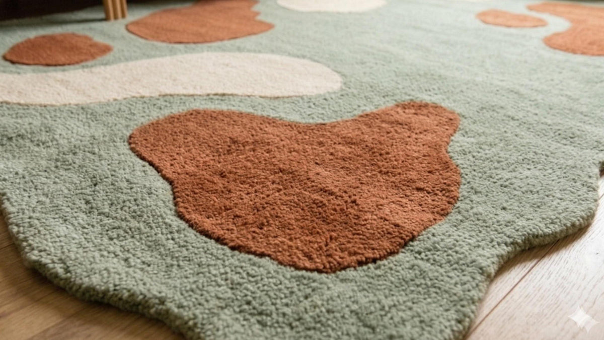 Sage Green Organic Shape Rug – Hand Tufted Abstract Wool Rug – image 3