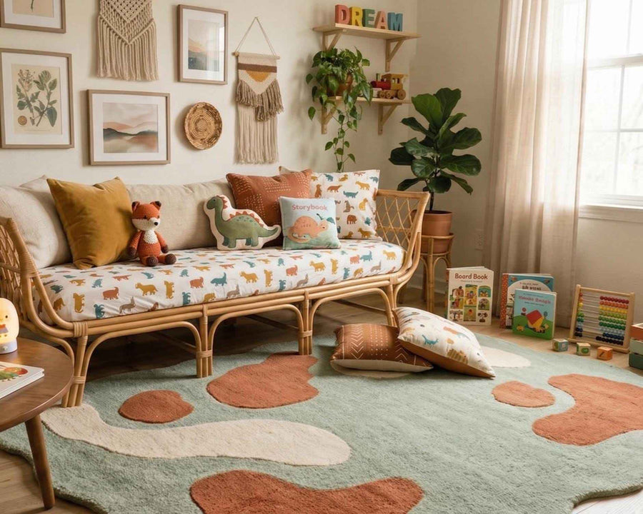Sage Green Organic Shape Rug – Hand Tufted Abstract Wool Rug
