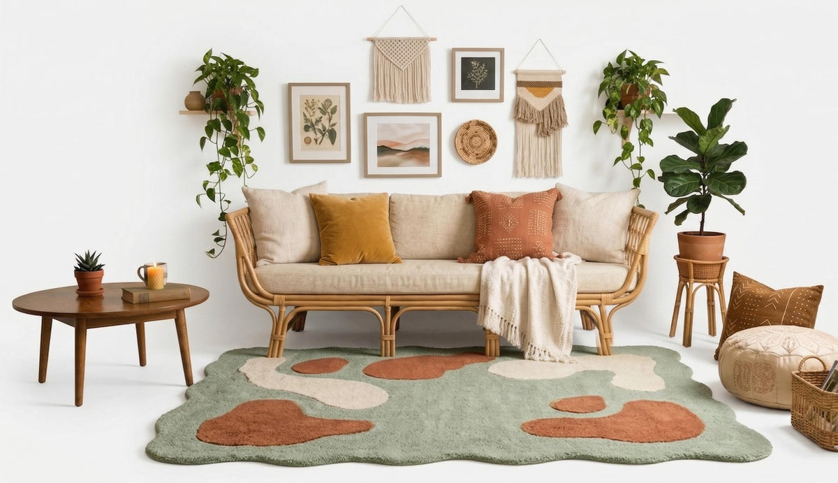 Sage Green Organic Shape Rug – Hand Tufted Abstract Wool Rug – image 6