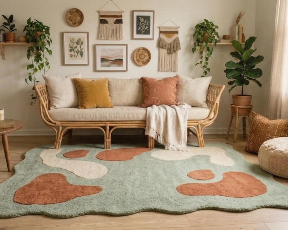 Sage Green Organic Shape Rug – Hand Tufted Abstract Wool Rug – image 8