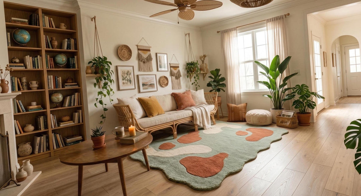 Sage Green Organic Shape Rug – Hand Tufted Abstract Wool Rug – image 9