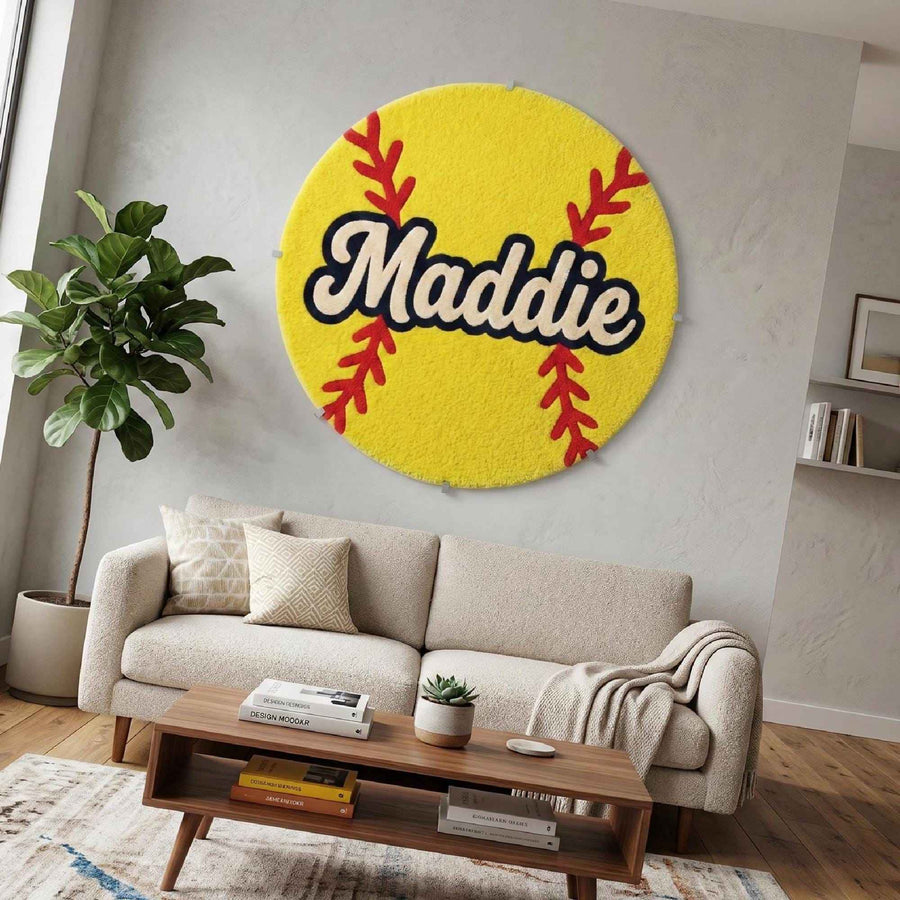 Personalised Softball Name Rug – Hand Tufted Wool Kids' Sports Rug