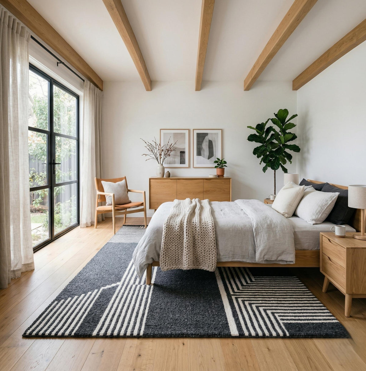 Black and White Geometric Wool Rug – Hand Tufted Monochrome Rug – image 5