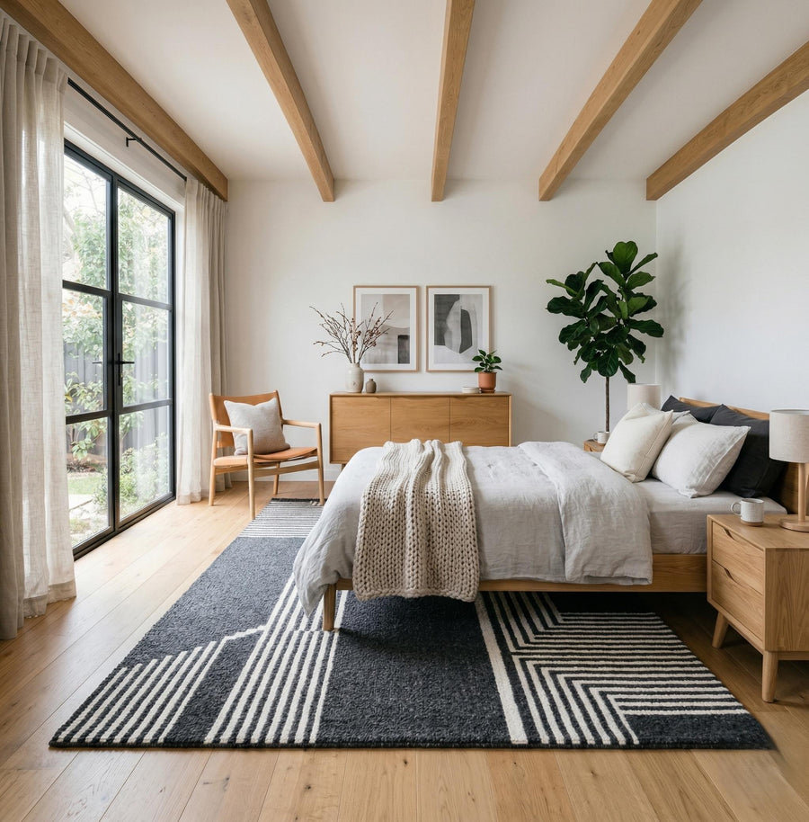 Black and White Geometric Wool Rug – Hand Tufted Monochrome Rug – image 5