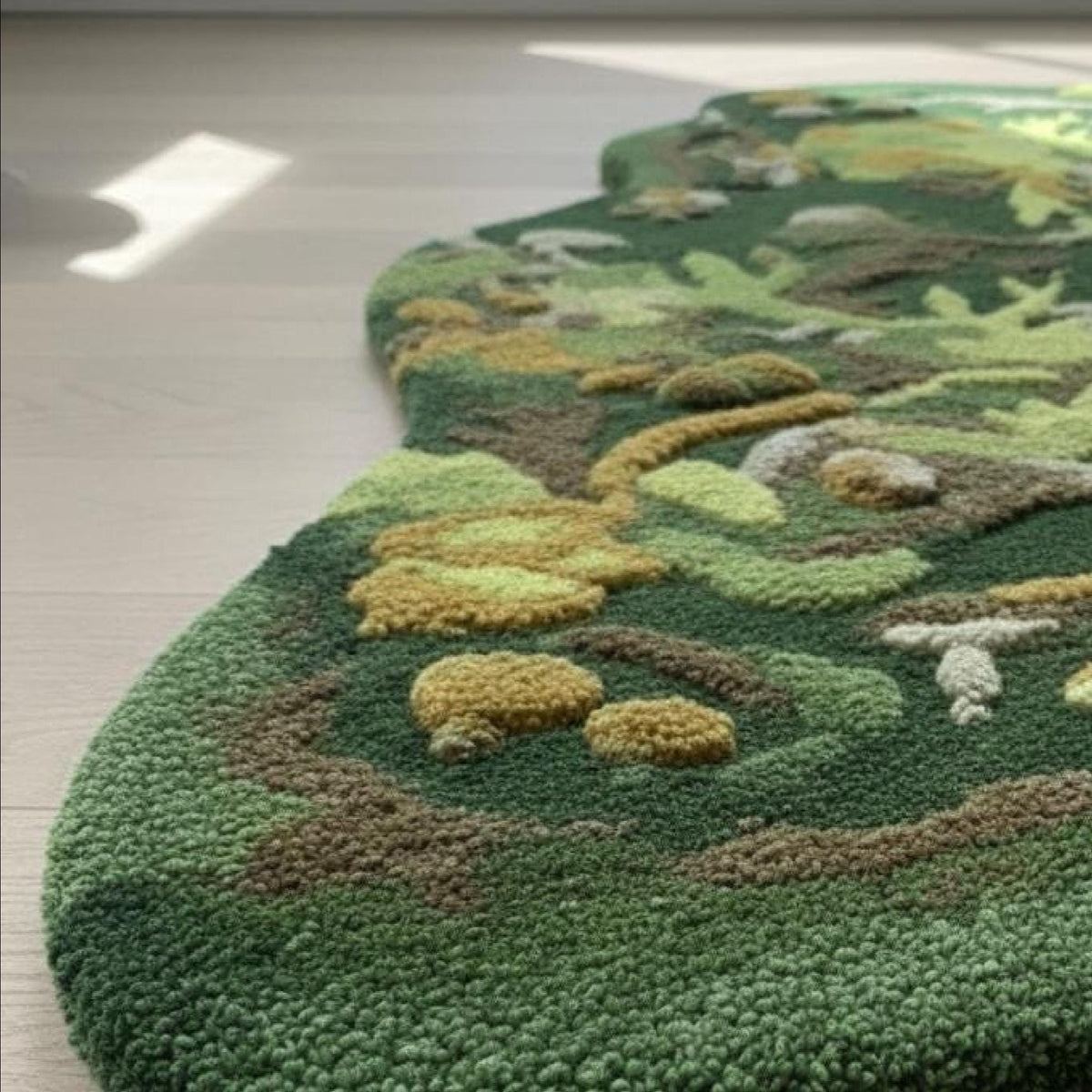 Green Woodland Mushroom Wool Rug – Hand Tufted Botanical Rug – image 2