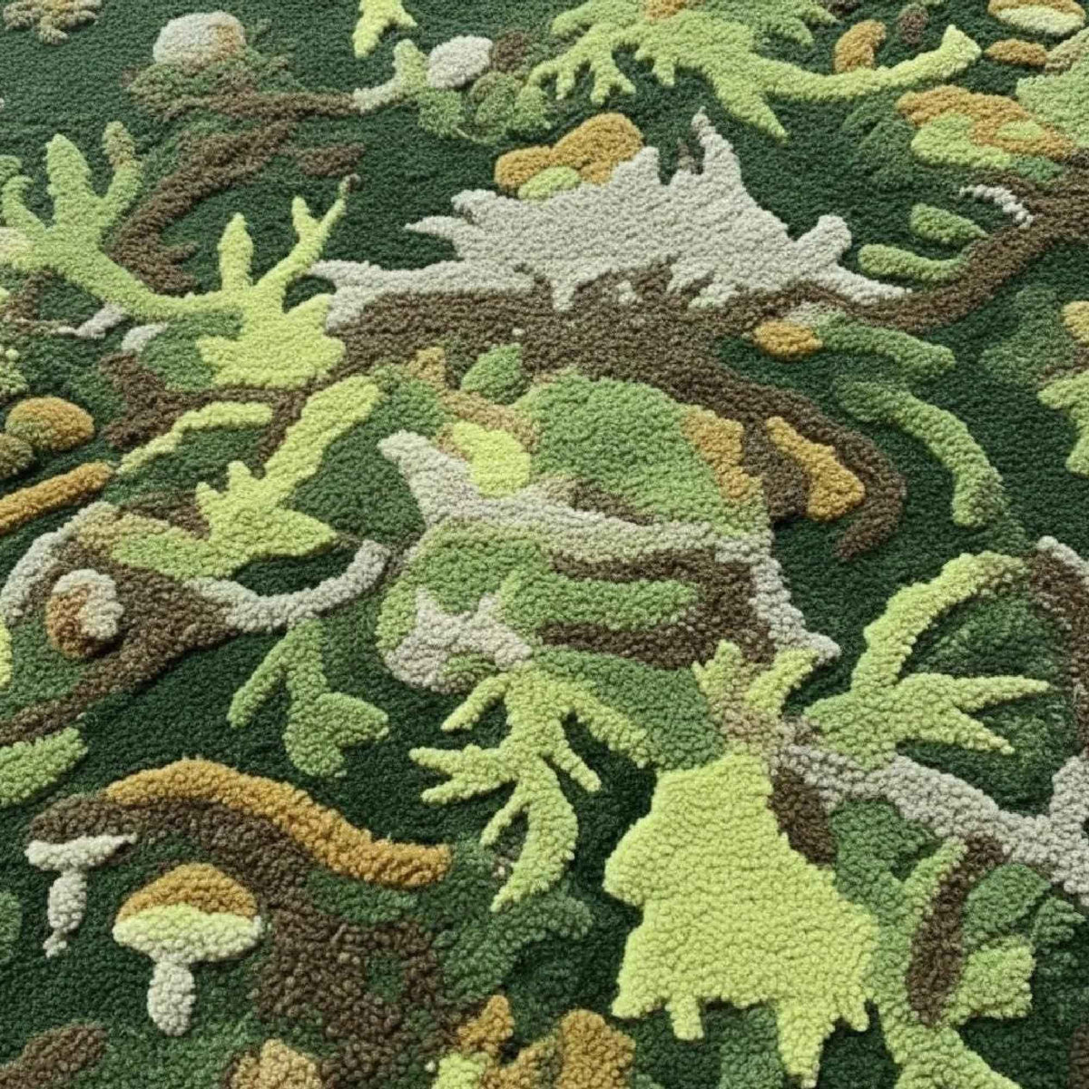 Green Woodland Mushroom Wool Rug – Hand Tufted Botanical Rug – image 4
