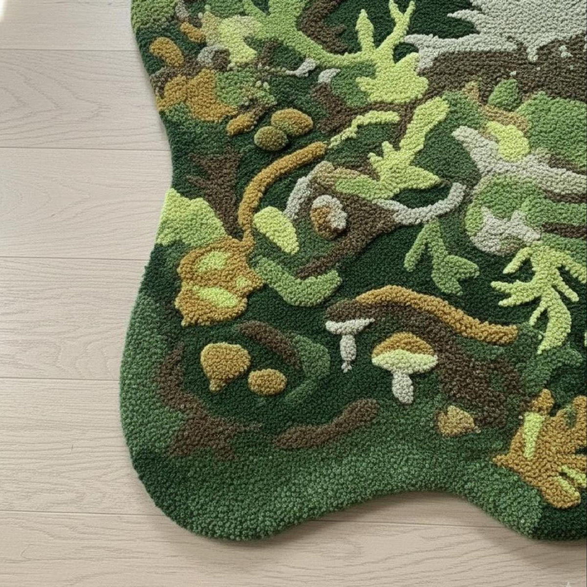Green Woodland Mushroom Wool Rug – Hand Tufted Botanical Rug – image 5