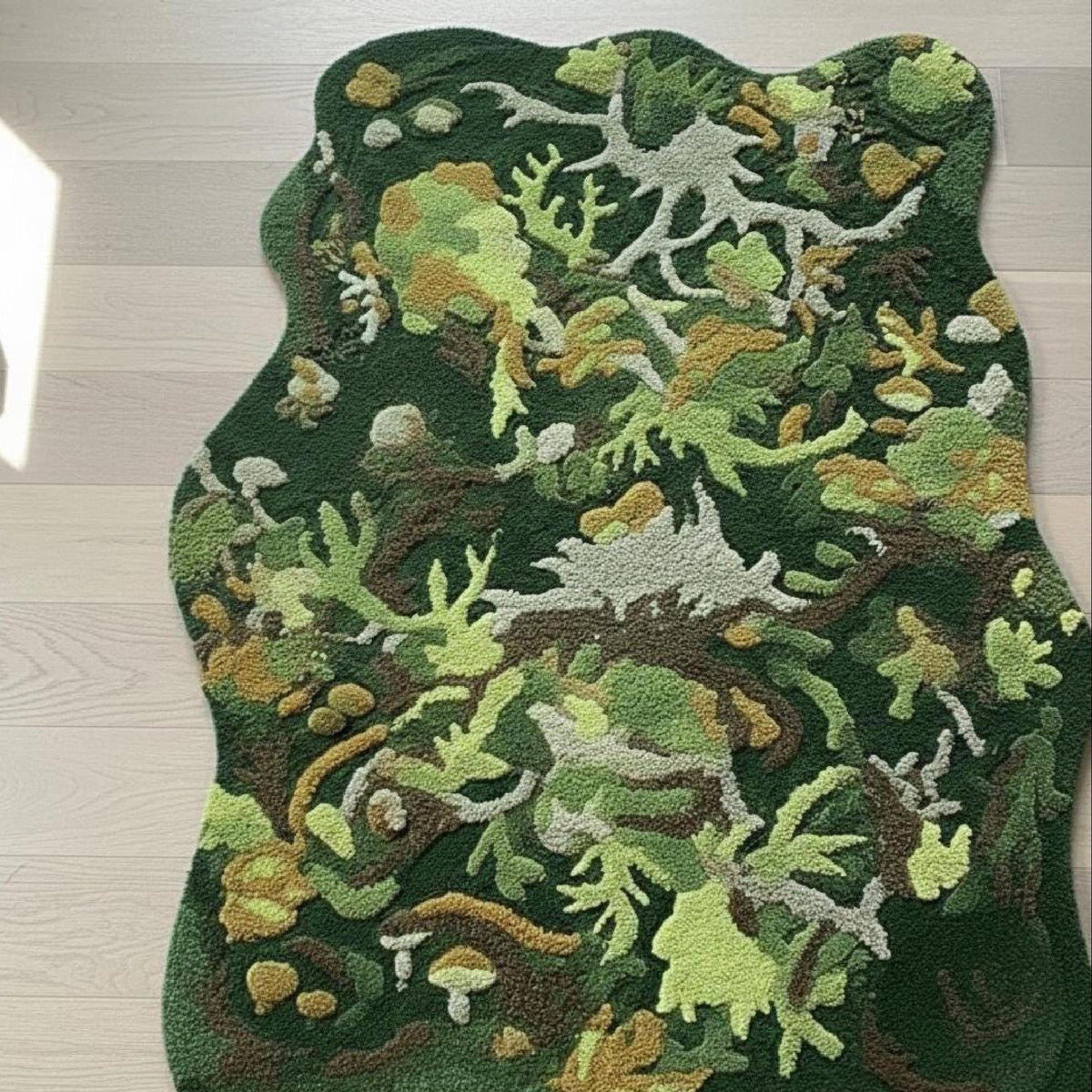 Green Woodland Mushroom Wool Rug – Hand Tufted Botanical Rug – image 6