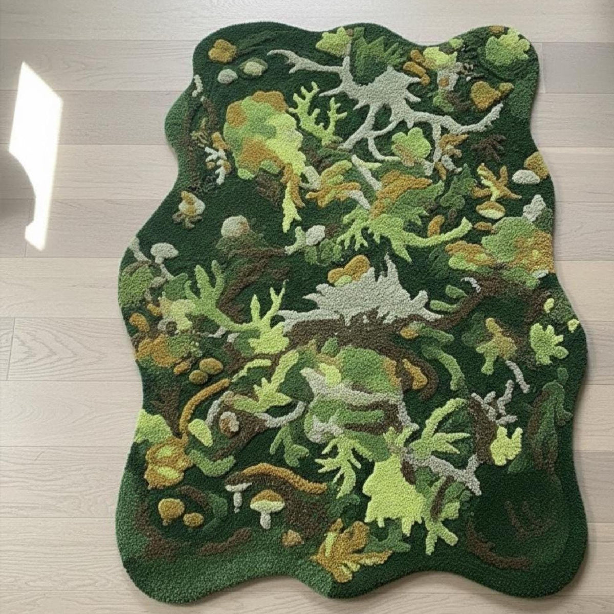 Green Woodland Mushroom Wool Rug – Hand Tufted Botanical Rug – image 8
