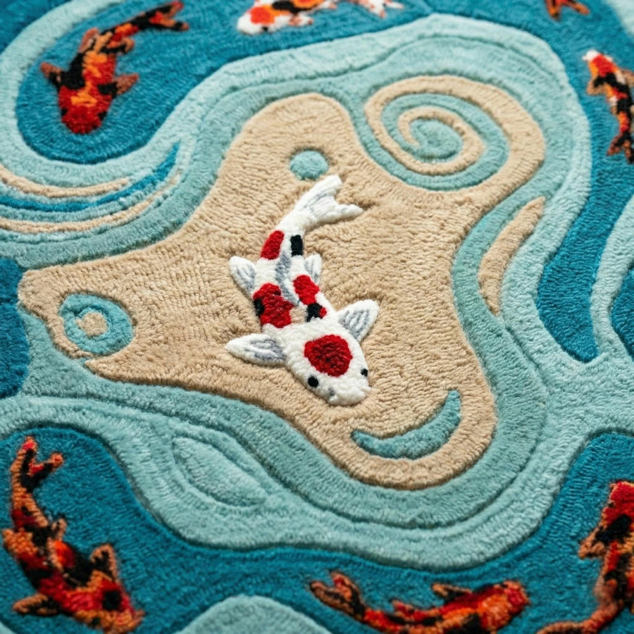 Koi Pond Wool Rug – Hand Tufted Japanese Zen Living Room Rug – image 3