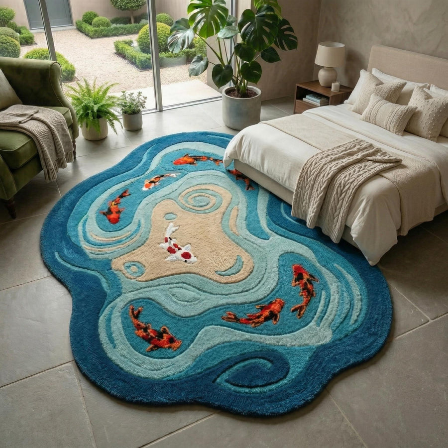 Koi Pond Wool Rug – Hand Tufted Japanese Zen Living Room Rug – image 1
