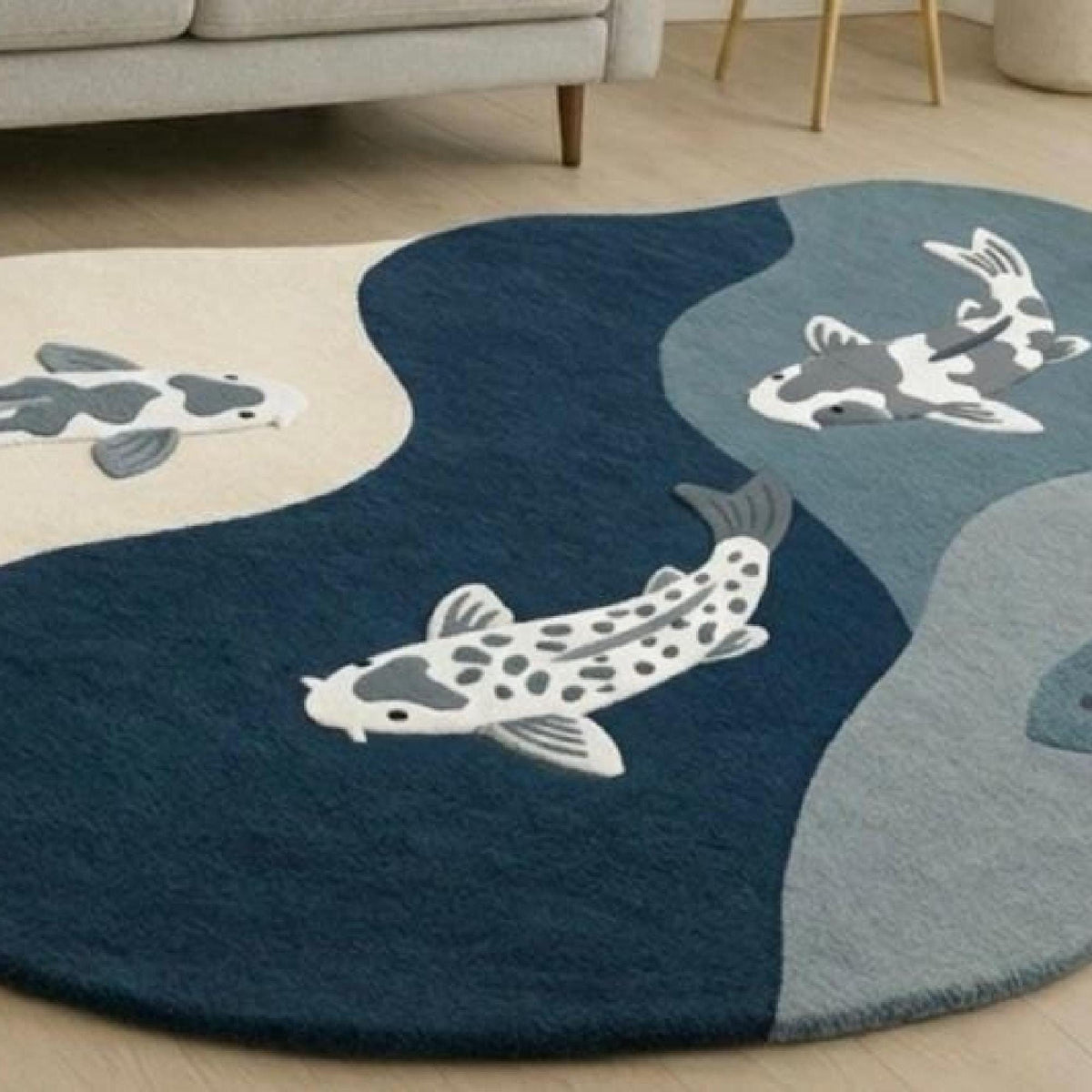 Koi Fish Wool Rug – Hand Tufted Japanese Style Irregular Rug – image 3