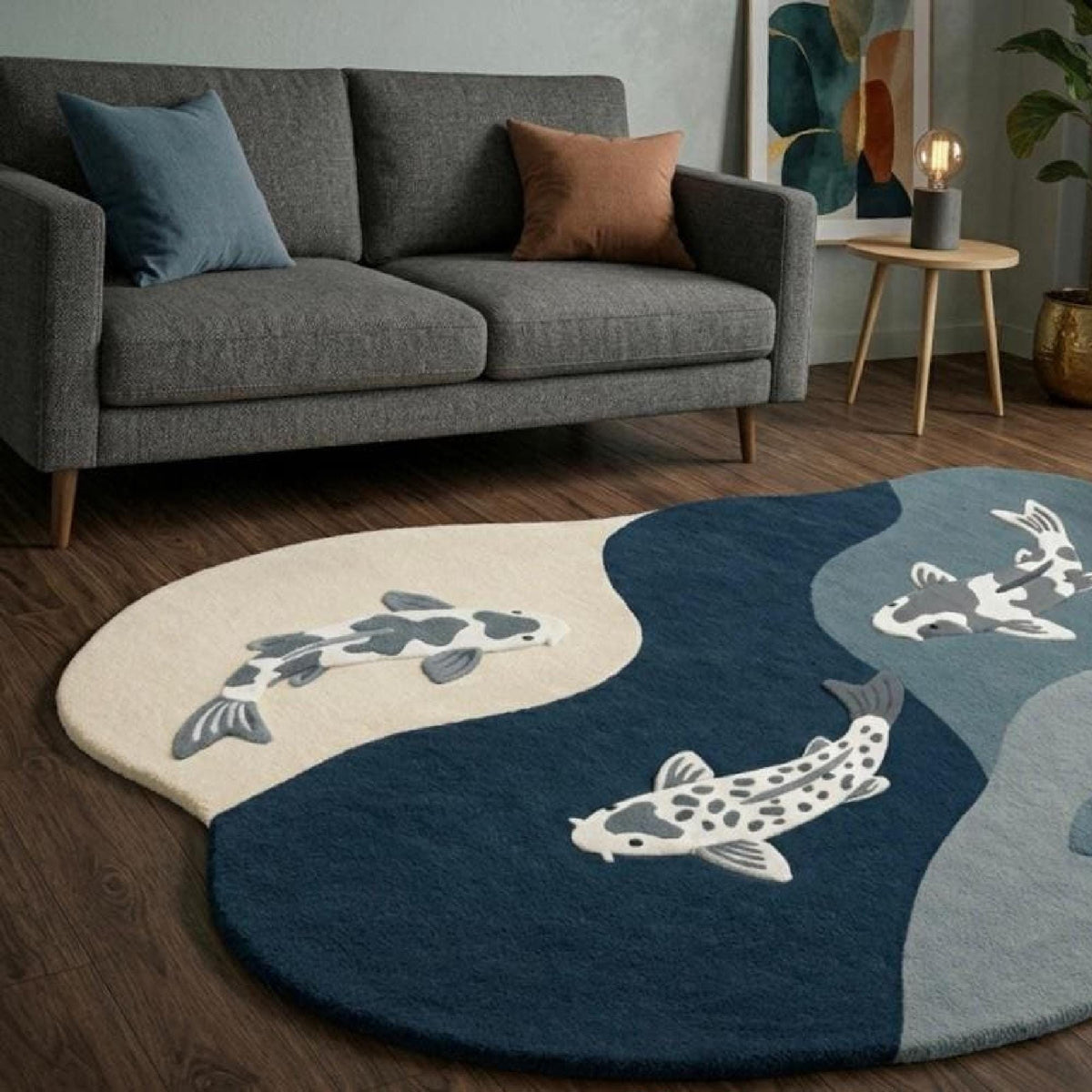 Koi Fish Wool Rug – Hand Tufted Japanese Style Irregular Rug – image 5