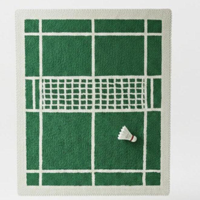Green Badminton Court Rug – Hand Tufted Sports Theme Wool Rug – image 2