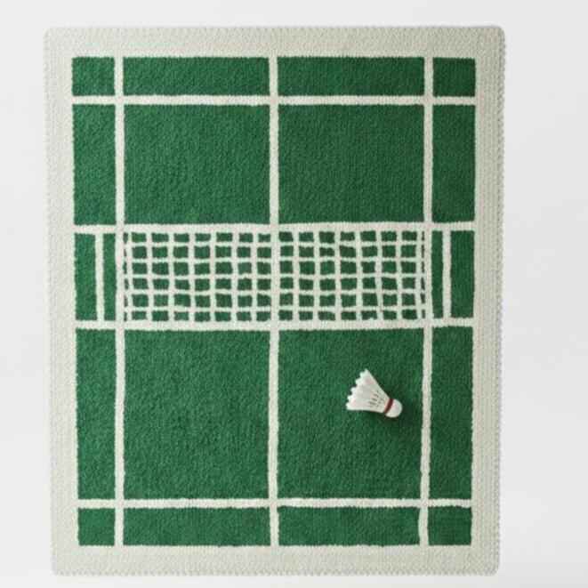 Green Badminton Court Rug – Hand Tufted Sports Theme Wool Rug