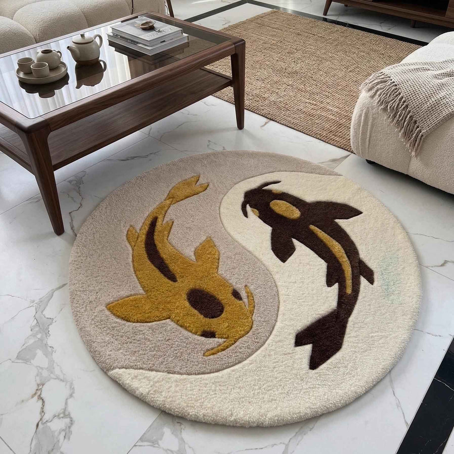 Koi Fish Yin Yang Round Rug – Hand Tufted Japanese Zen Wool Rug