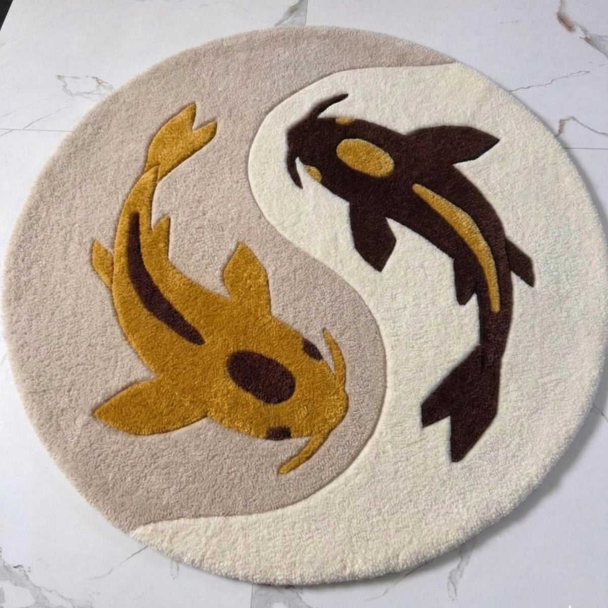 Koi Fish Yin Yang Round Rug – Hand Tufted Japanese Zen Wool Rug – image 6