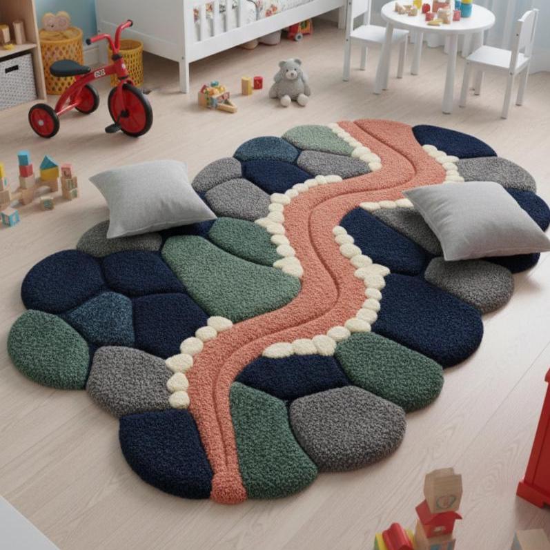 Modern Organic Shape Wool Rug – Hand Tufted Freeform Statement Rug – image 1