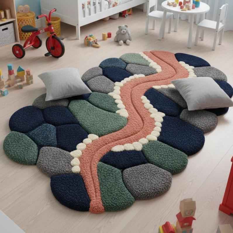 Modern Organic Shape Wool Rug – Hand Tufted Freeform Statement Rug