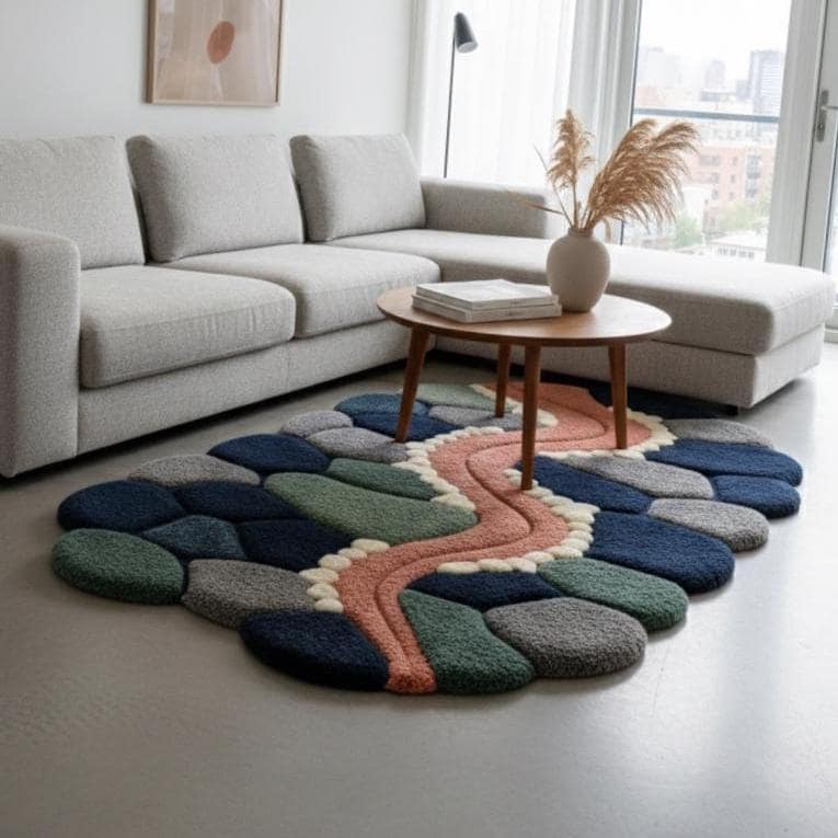 Modern Organic Shape Wool Rug – Hand Tufted Freeform Statement Rug – image 7