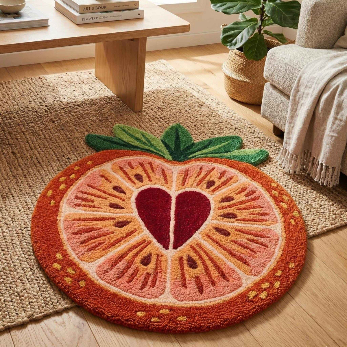 Orange Slice Round Rug – Hand Tufted Novelty Wool Kitchen Rug – image 3