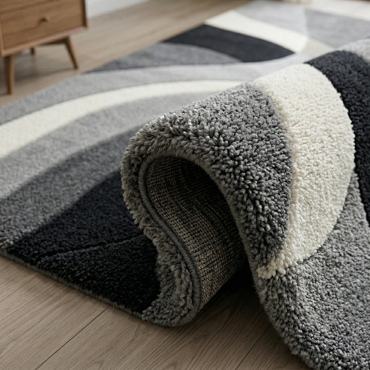 Ivory and Black Abstract Sculptural Rug – Hand Tufted Wool Rug – image 6
