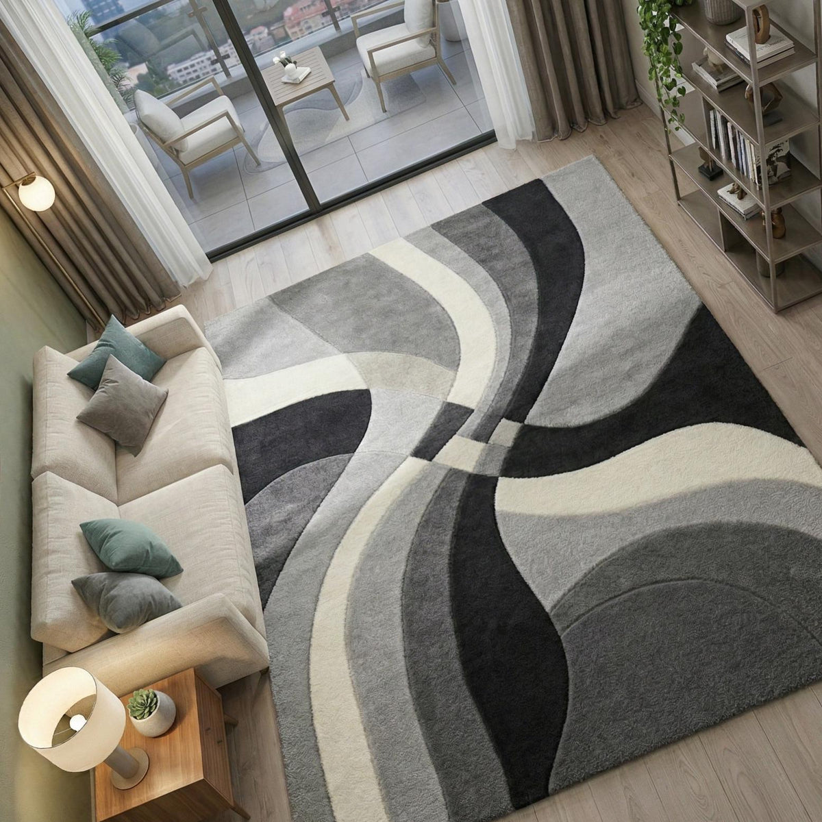 Ivory and Black Abstract Sculptural Rug – Hand Tufted Wool Rug – image 9