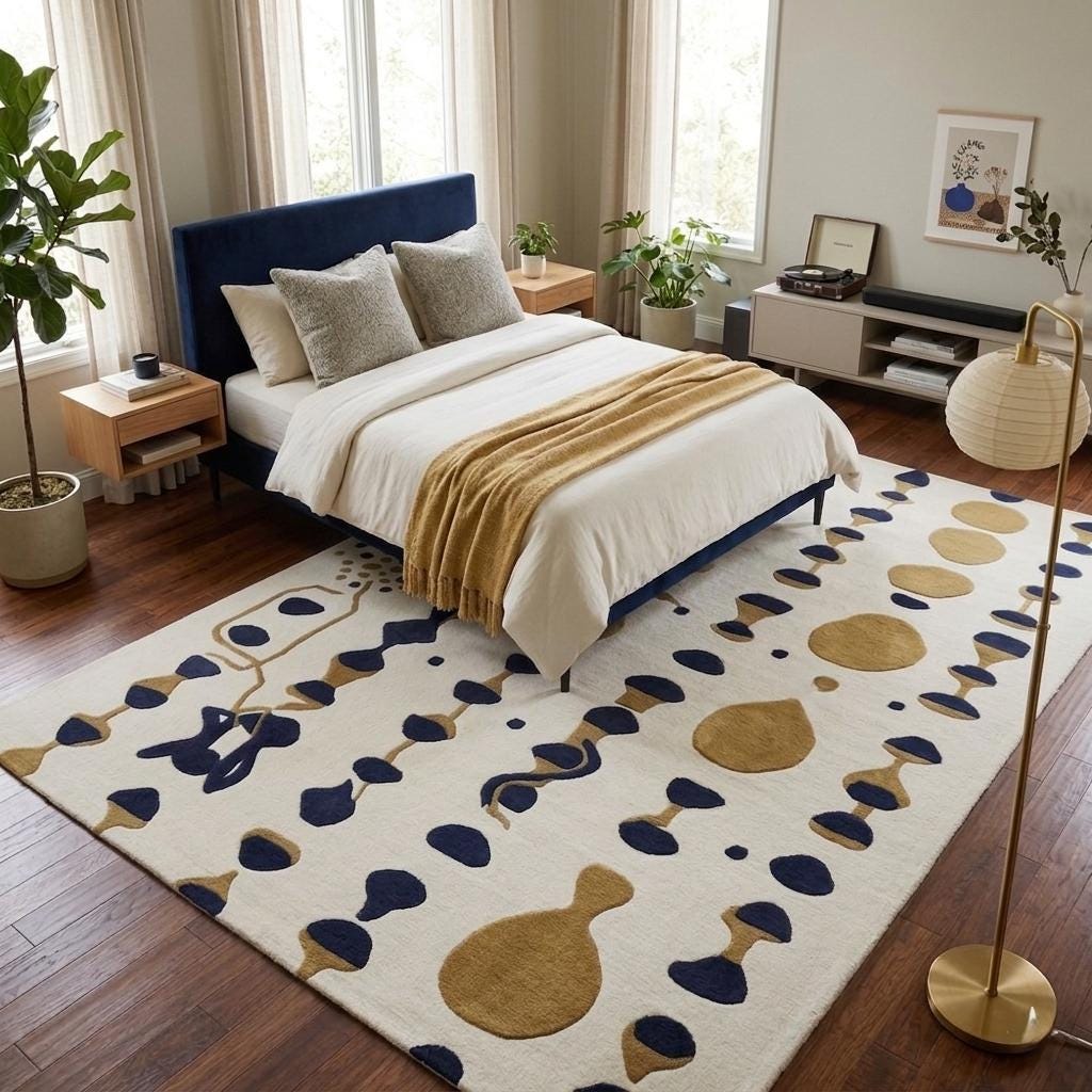Navy, Gold and Ivory Abstract Wool Rug – Hand Tufted Sculpted Rug – image 5