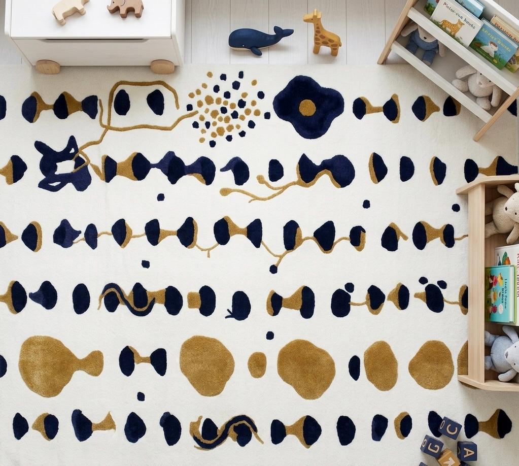 Navy, Gold and Ivory Abstract Wool Rug – Hand Tufted Sculpted Rug – image 9