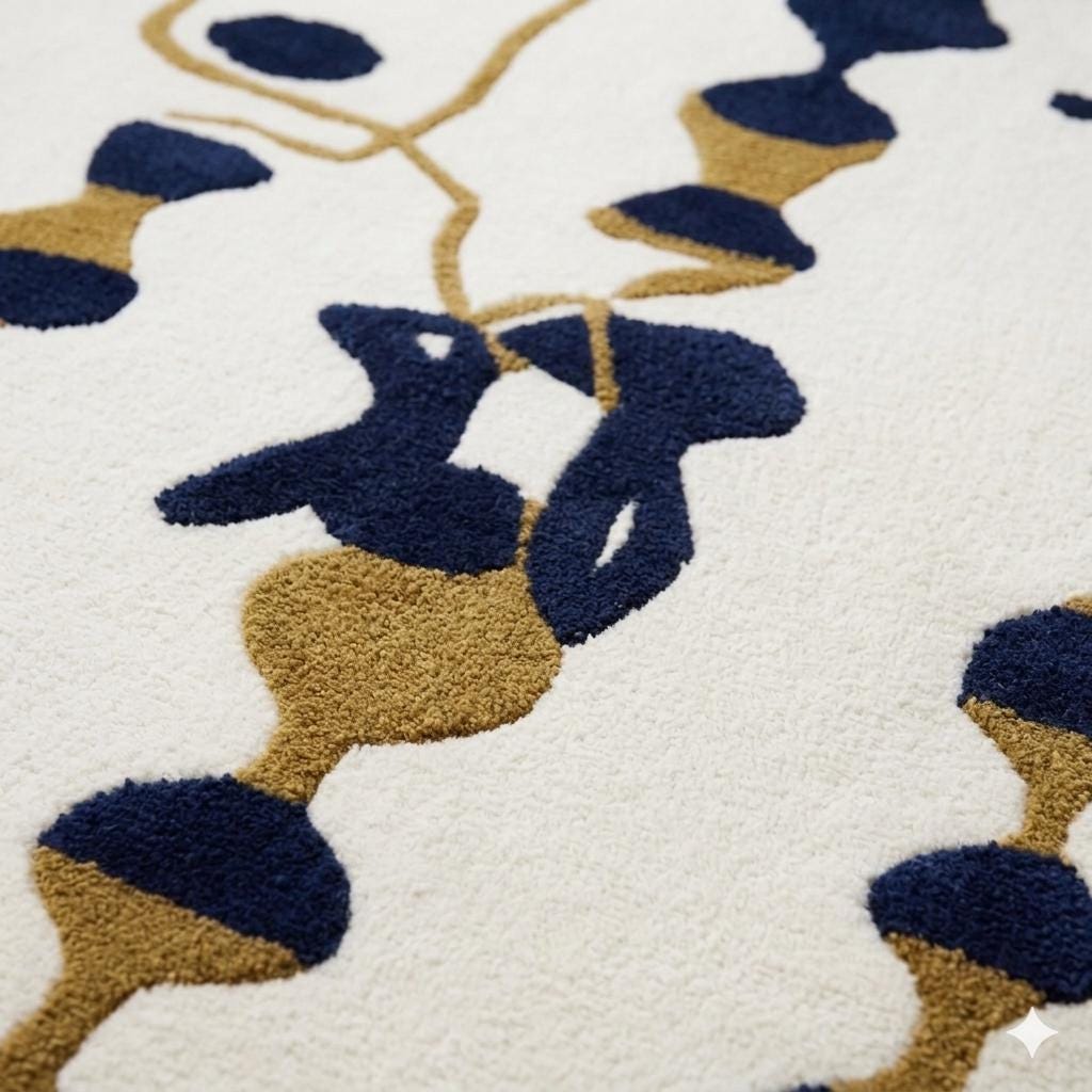 Navy, Gold and Ivory Abstract Wool Rug – Hand Tufted Sculpted Rug – image 8