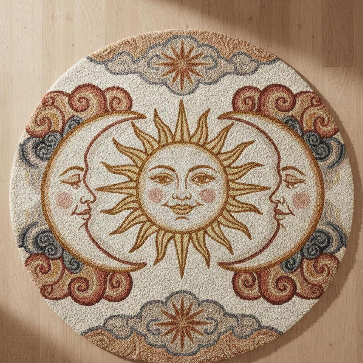 Celestial Sun and Moon Round Rug – Hand Tufted Boho Wool Rug – image 7