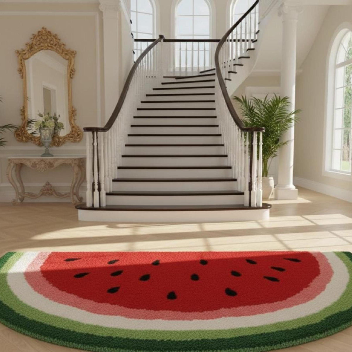 Red Watermelon Slice Rug – Hand Tufted Kawaii Kids' Wool Rug – image 4