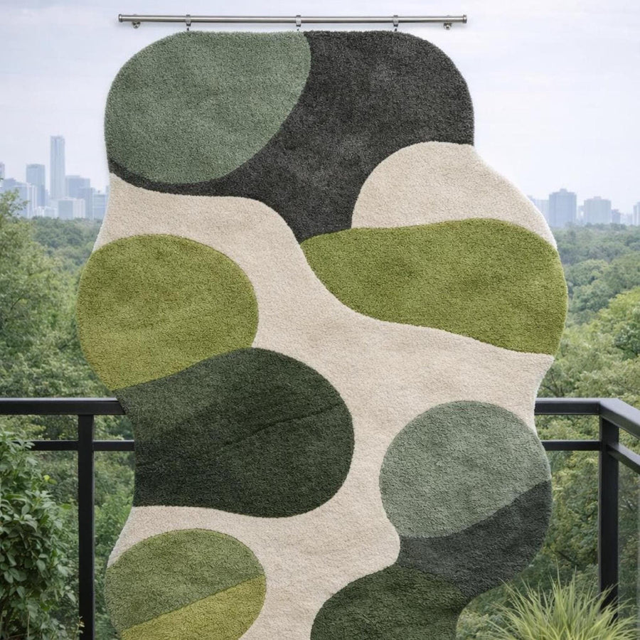 Green Boho Organic Shape Rug – Hand Tufted Freeform Wool Rug – image 3