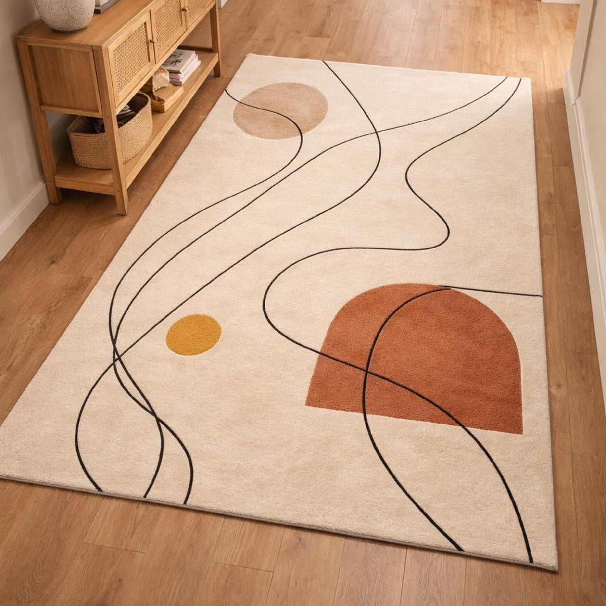 Terracotta Boho Abstract Rug – Hand Tufted Mid Century Modern Rug – image 1