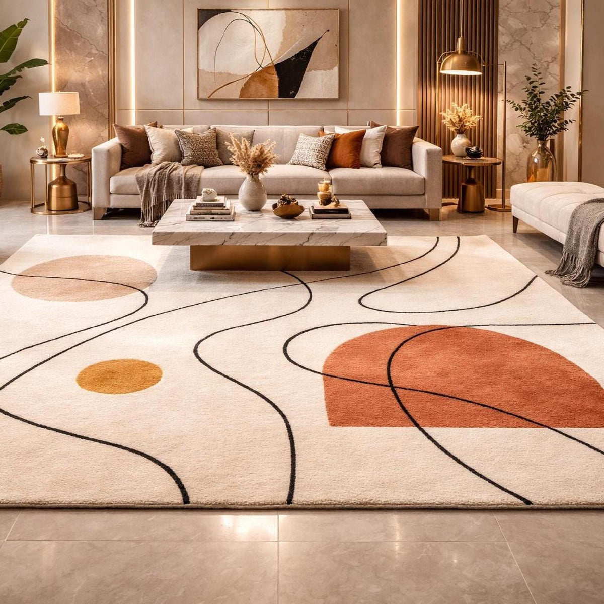 Terracotta Boho Abstract Rug – Hand Tufted Mid Century Modern Rug – image 5