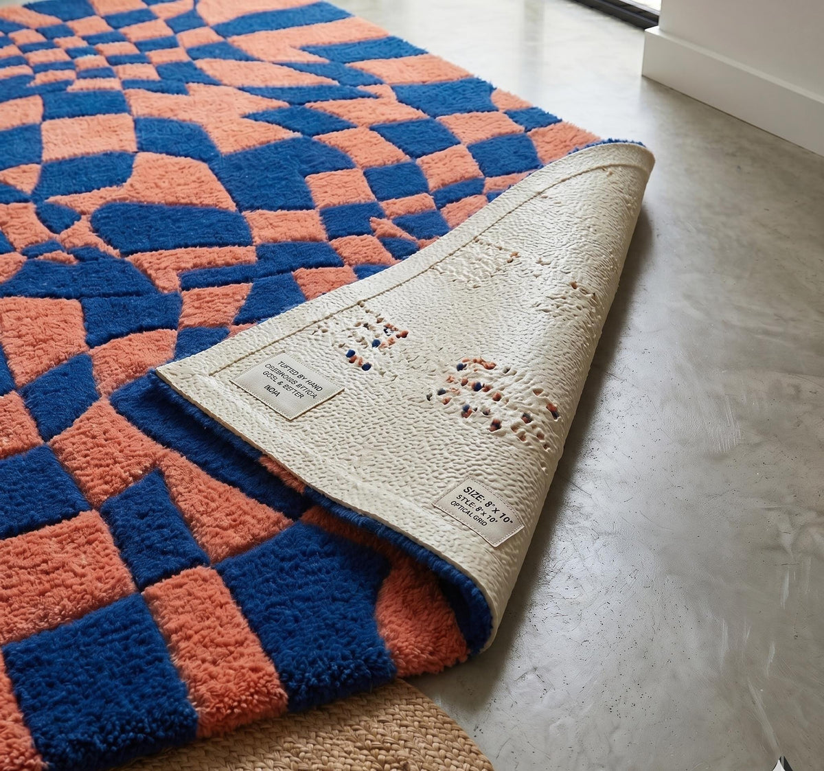 Blue and Pink Optical Illusion Rug – Hand Tufted Checkerboard Wool Rug – image 5