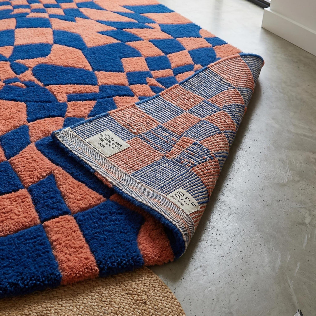 Blue and Pink Optical Illusion Rug – Hand Tufted Checkerboard Wool Rug – image 9