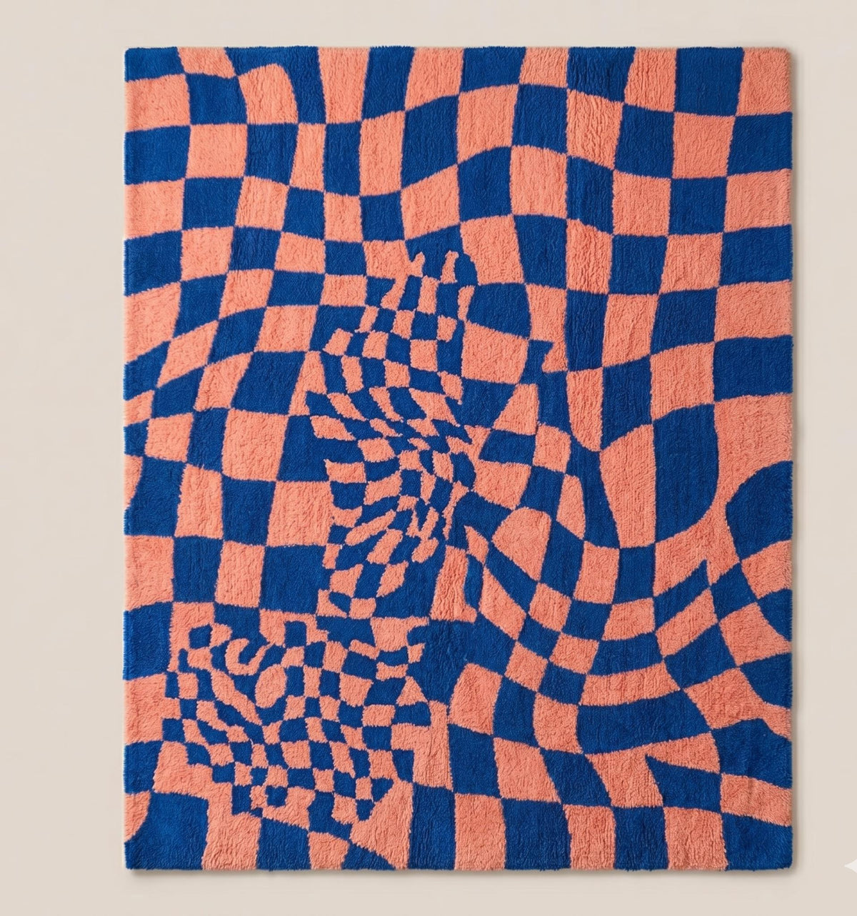 Blue and Pink Optical Illusion Rug – Hand Tufted Checkerboard Wool Rug – image 6