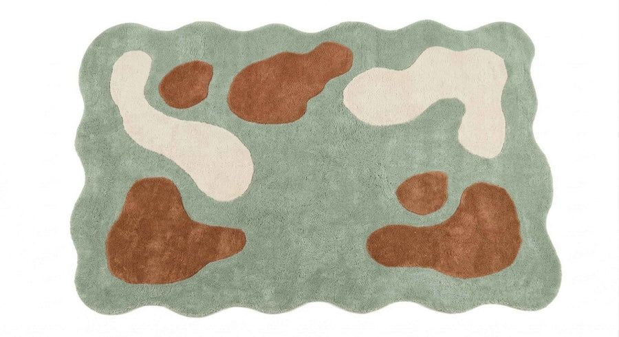 Sage Green Organic Shape Rug – Hand Tufted Abstract Wool Rug