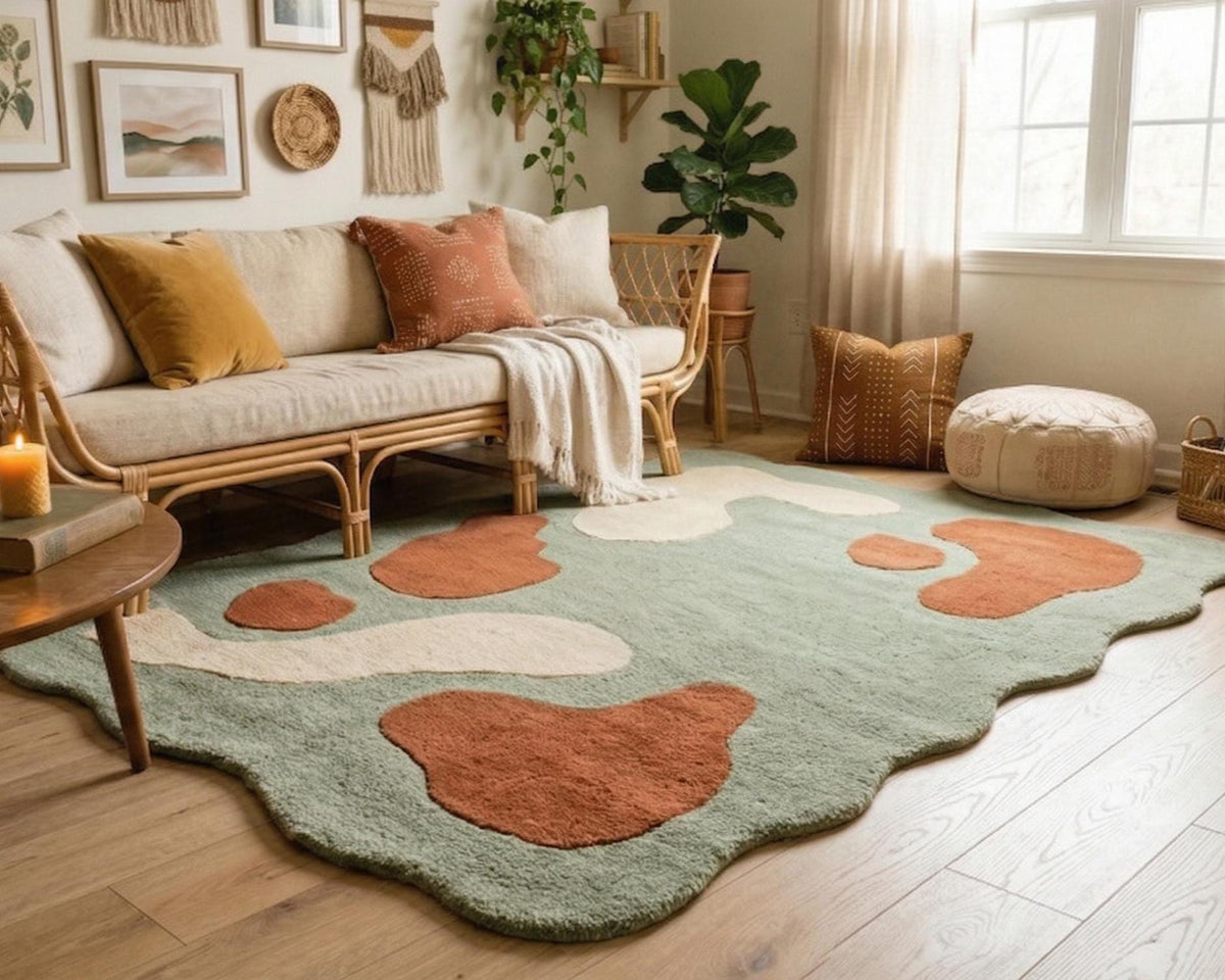 Sage Green Organic Shape Rug – Hand Tufted Abstract Wool Rug – image 1
