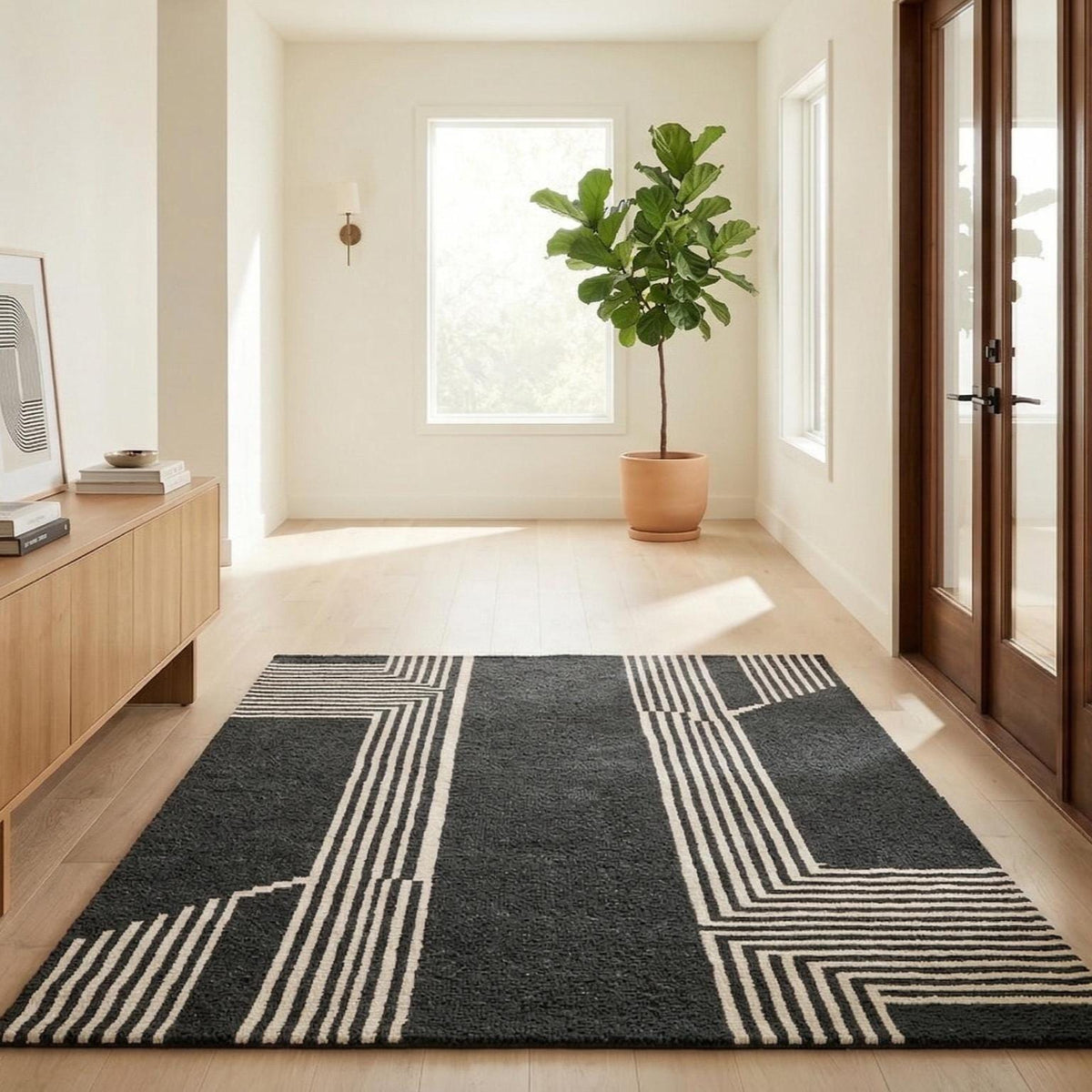 Black and White Geometric Wool Rug – Hand Tufted Monochrome Rug – image 7