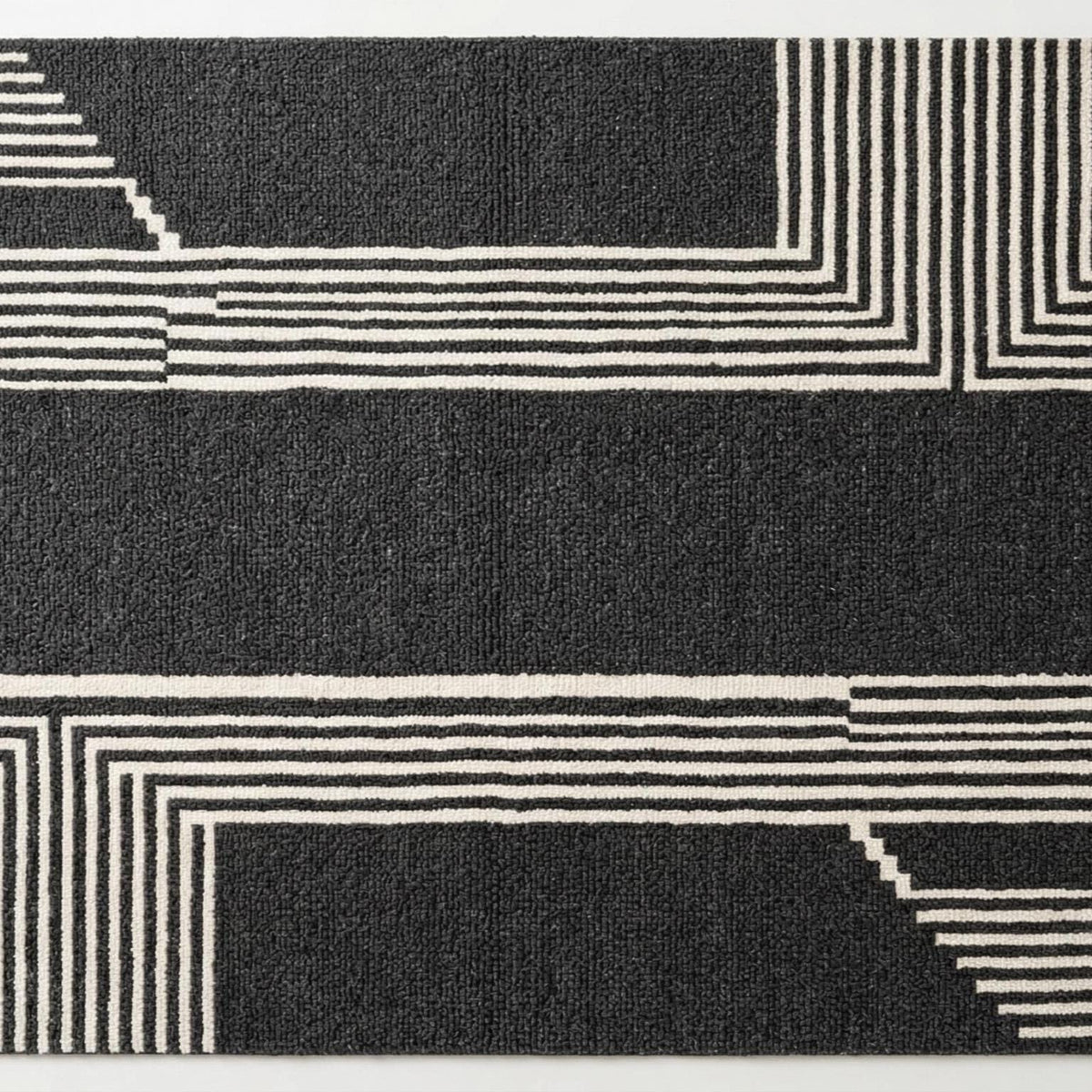 Black and White Geometric Wool Rug – Hand Tufted Monochrome Rug – image 2