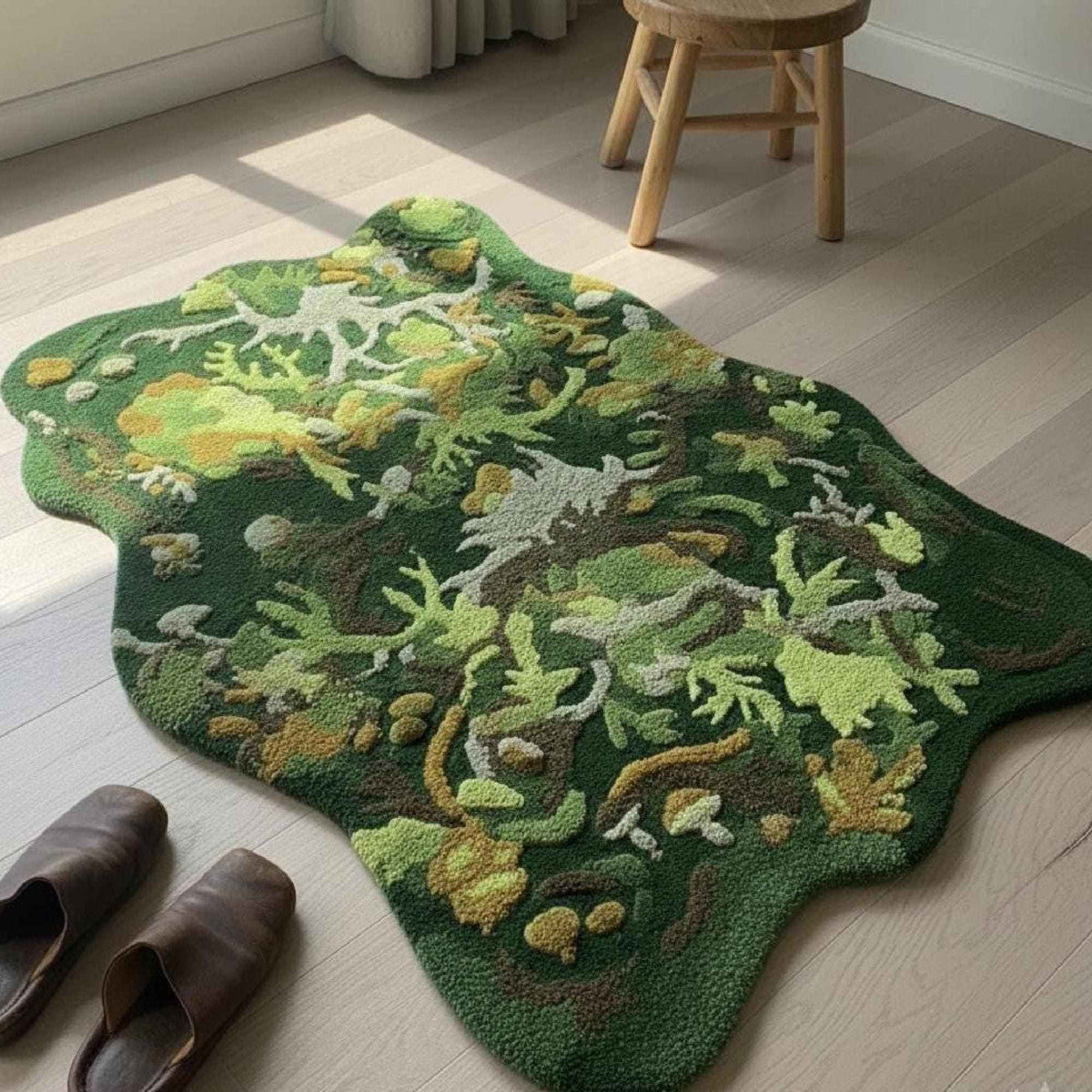 Green Woodland Mushroom Wool Rug – Hand Tufted Botanical Rug – image 1
